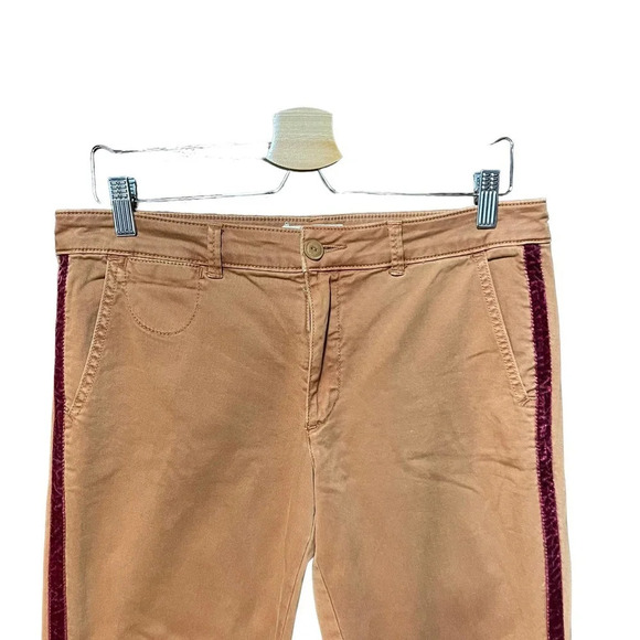 Anthropologie Pilcro Relaxed‎ Chino Pants Trouser Velvet Side Stripe Tan Size 28 - Picture 3 of 9